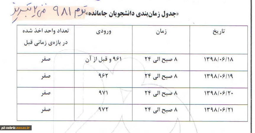 انتخاب واحد دانشجویان جامانده از انتخاب واحد مهر 98 - ترم 981