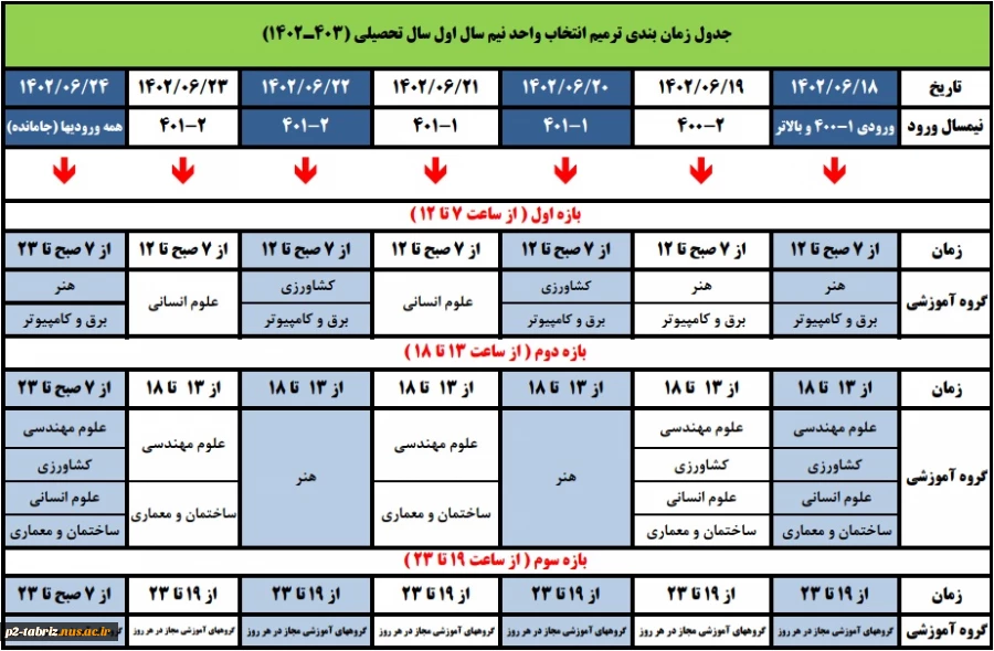 جدول ترمیم انتخاب واحد نیمسال اول سالتحصیلی ۱۴۰۳-۱۴۰۲