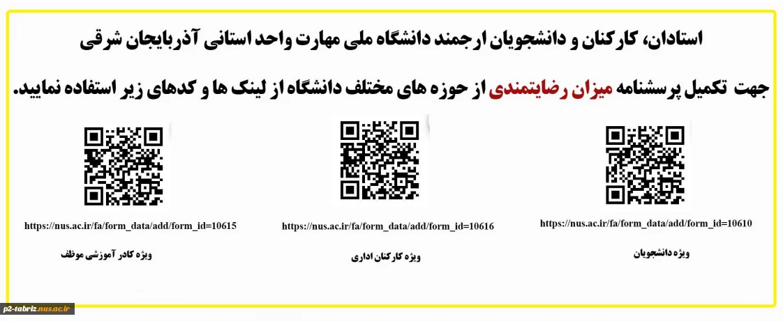 نظرسنجی در خصوص قسمتهای مختلف دانشگاه