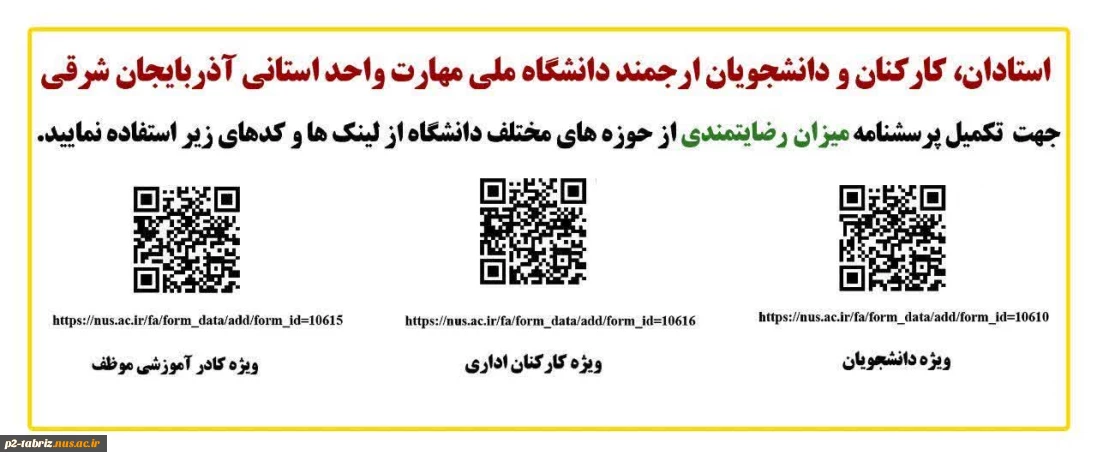 نظرسنجی در خصوص قسمتهای مختلف دانشگاه